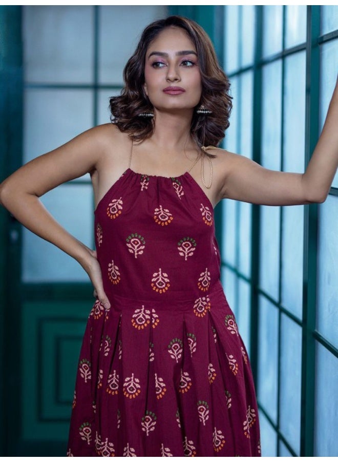 AKS Maroon Noodle Strap Maxi Dress  - Image 2
