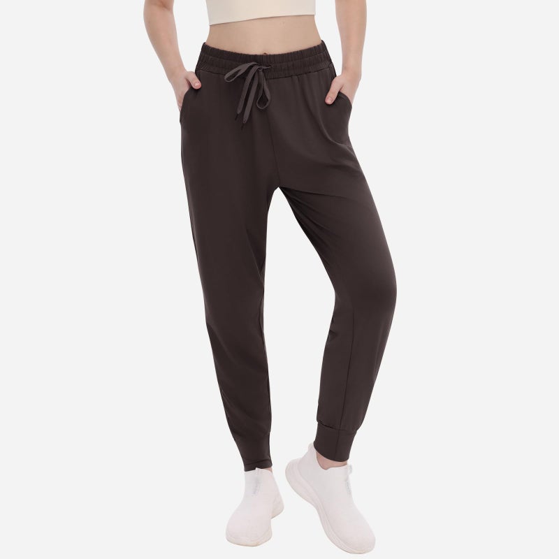 TNNZEET Women's Joggers with Pockets - High Waisted Sweatpants Tapered Leg Drawstring Lightweight Athletic Pants Coffee Brown - Image 2