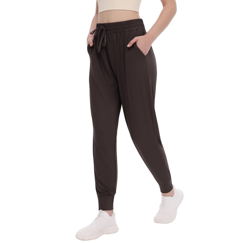 TNNZEET Women's Joggers with Pockets - High Waisted Sweatpants Tapered Leg Drawstring Lightweight Athletic Pants Coffee Brown - Image 1