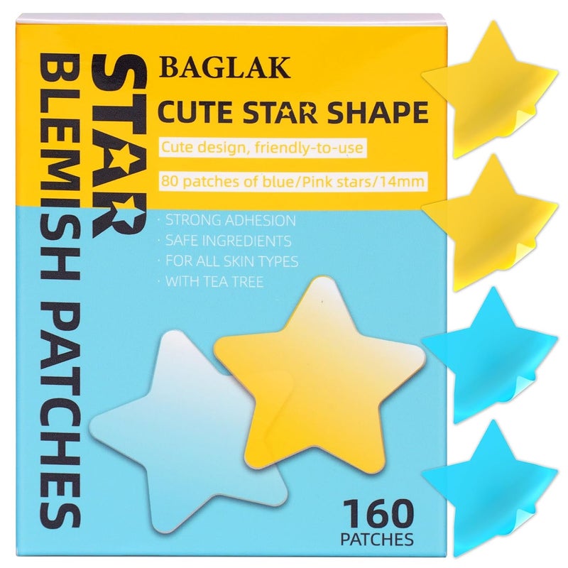 Star Shape Pimple PatchStickers To Cover Facial Blemishes 160 Patches  Yellow  Blue Hydrocolloid Spot Dots