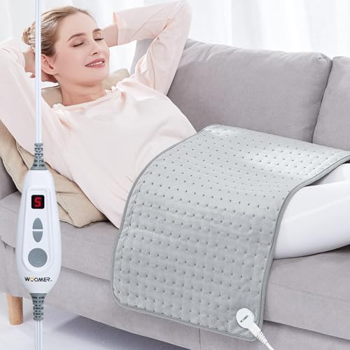 WOOMER Electric Heating Pad for Back Pain Cramps Relief 17x33 Extra Large Heat Pad with MultiColor Option Moist Heat Therapy Feature Auto ShutOff Power Cords Storage Belt