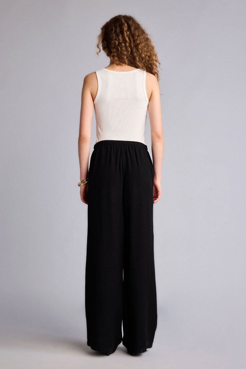 DeFacto Black Woman Wide Leg With Pockets Linen Blended Trousers Casual - Image 5