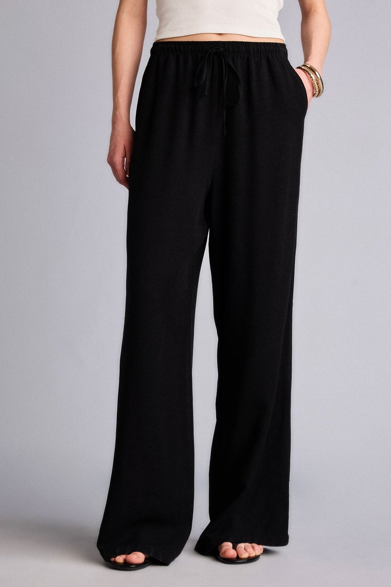 DeFacto Black Woman Wide Leg With Pockets Linen Blended Trousers Casual - Image 3