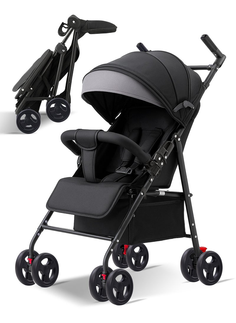 يو إل اتش واي سي عربة أطفال للسفر متعددة الاستخدامات مع حامل أكواب، ومظلة شمسية كبيرة جدًا، وقابلة للطي بيد واحدة - خفيفة الوزن للأطفال الرضع والأطفال الصغار (0-36 شهرًا) - أسود - Image 1