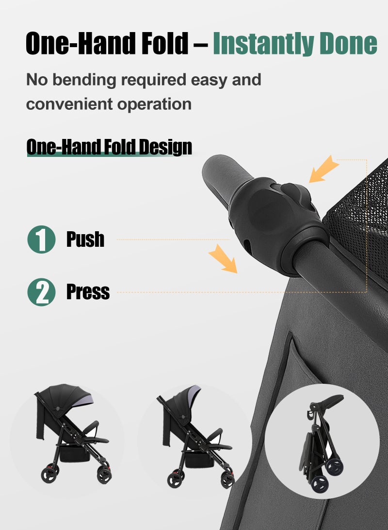 يو إل اتش واي سي عربة أطفال للسفر متعددة الاستخدامات مع حامل أكواب، ومظلة شمسية كبيرة جدًا، وقابلة للطي بيد واحدة - خفيفة الوزن للأطفال الرضع والأطفال الصغار (0-36 شهرًا) - أسود - Image 3