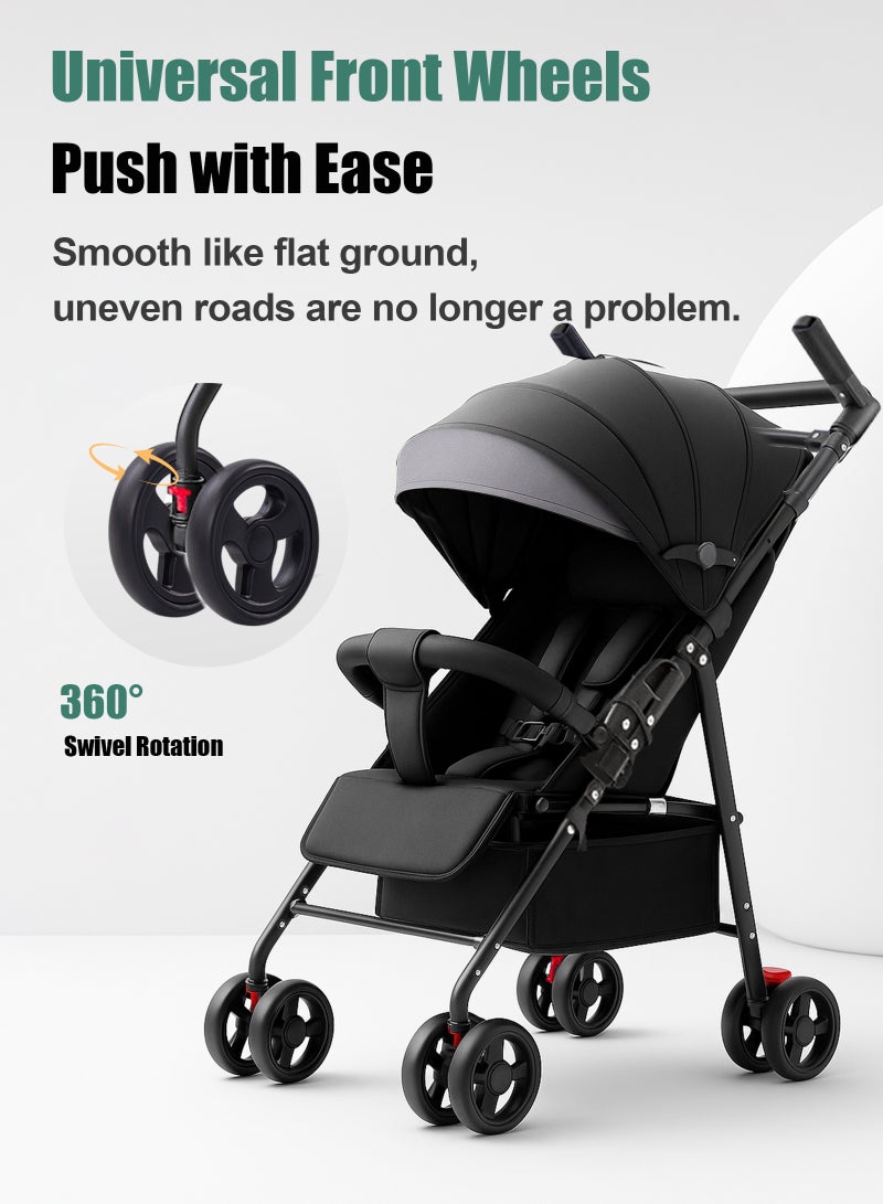 يو إل اتش واي سي عربة أطفال للسفر متعددة الاستخدامات مع حامل أكواب، ومظلة شمسية كبيرة جدًا، وقابلة للطي بيد واحدة - خفيفة الوزن للأطفال الرضع والأطفال الصغار (0-36 شهرًا) - أسود - Image 5