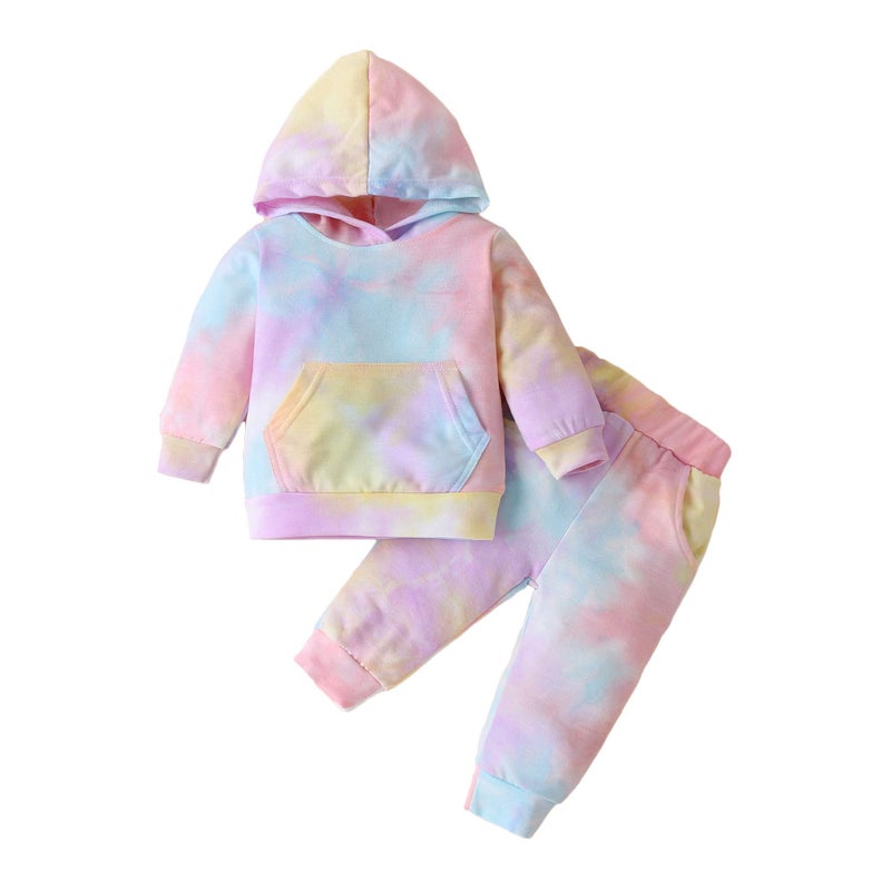 mypets Newborn Infant Baby Girls Sweatshirts Tie Dye Sweatsuit Hoodies Tops Pants 2Pc Tracksuit Fall Winter Clothes Set PinkB 1824 Months 