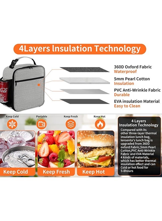 Lunch Bag for Men/Women, Reusable Lunchbox for Adult, Small Insulated Lunch box, Lunch Tote Bag for Office, Work, Picnic - Grey - Image 2