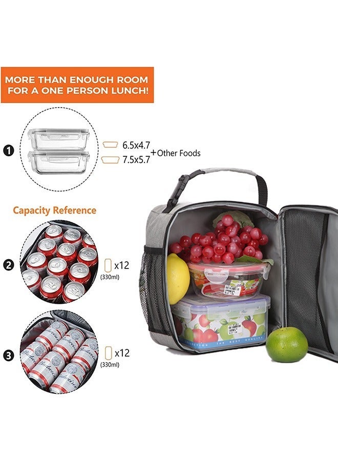 Lunch Bag for Men/Women, Reusable Lunchbox for Adult, Small Insulated Lunch box, Lunch Tote Bag for Office, Work, Picnic - Grey - Image 4