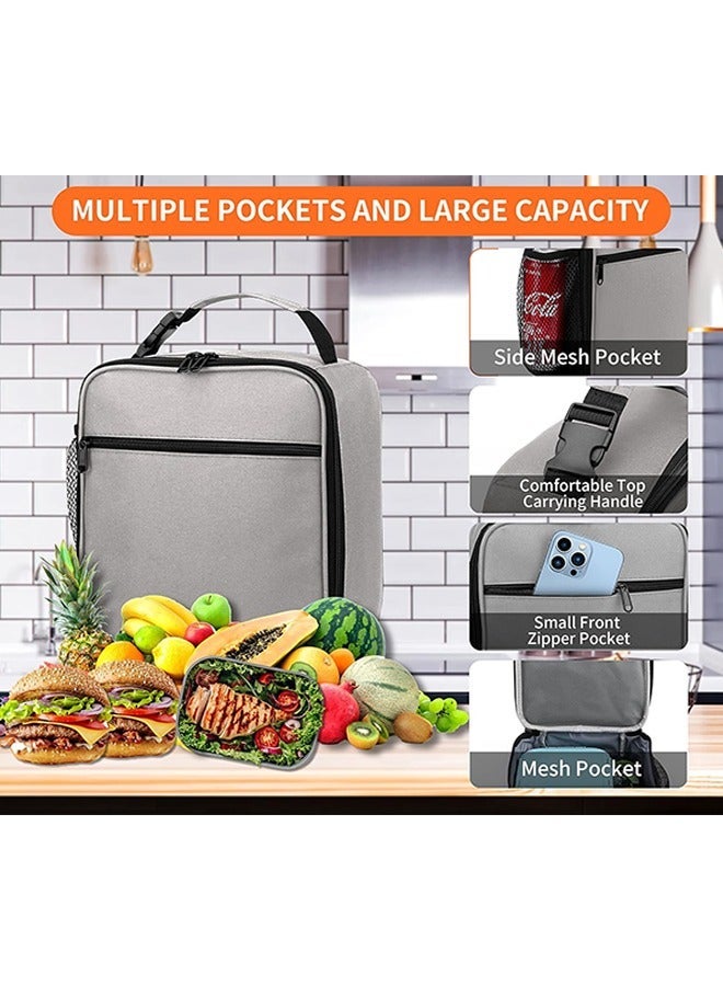 Lunch Bag for Men/Women, Reusable Lunchbox for Adult, Small Insulated Lunch box, Lunch Tote Bag for Office, Work, Picnic - Grey - Image 3