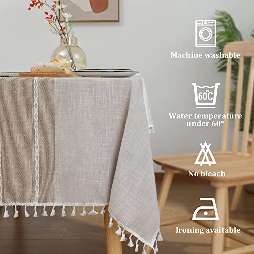 Jia le JIALE Tablecloths for Rectangle Tables, Cotton Linen Table Cloth Waterproof Tablecloth Wrinkle Free Farmhouse Dining Tables Cover, Soft Fabric Table Cloths with Tassels, Brown, 55" X 70", 4-6 Seats - Image 5