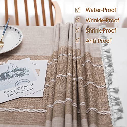 Jia le JIALE Tablecloths for Rectangle Tables, Cotton Linen Table Cloth Waterproof Tablecloth Wrinkle Free Farmhouse Dining Tables Cover, Soft Fabric Table Cloths with Tassels, Brown, 55" X 70", 4-6 Seats - Image 4