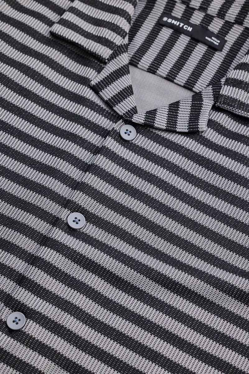SNITCH Grey Textured Stripes Shirt