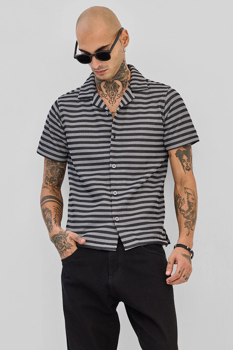 SNITCH Grey Textured Stripes Shirt