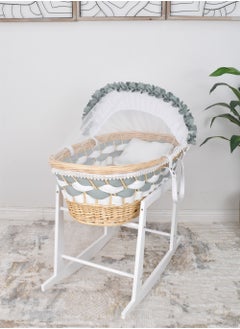 FUN MOMENT Bamboo Moses Basket with Wooden Rocking Base  - Image 1