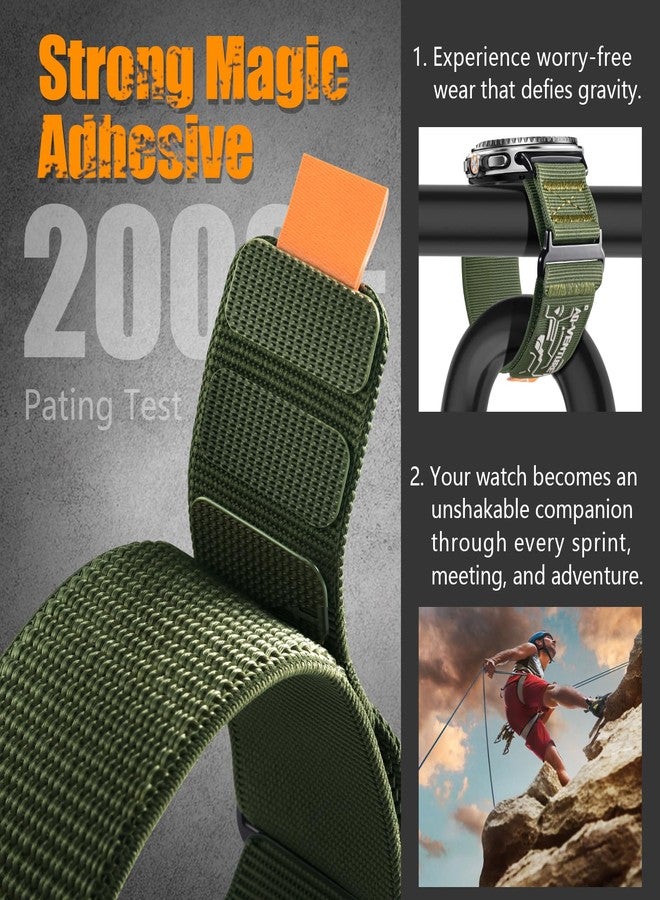 PanPinnacle Sport Loop Nylon Band For Galaxy Watch 8 Classic 46mm/Galaxy Watch 8 40mm 44mm,Comfortable and Breathable Stretchy Woven Adjustable Replacement Strap For Men Samsung Galaxy Watch 8 Band,Green - Image 3