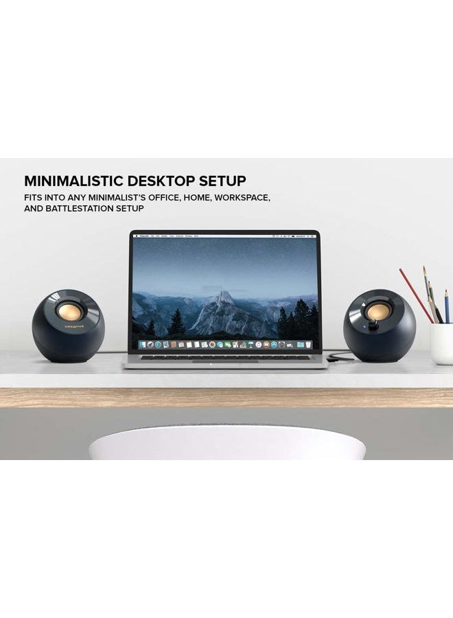 Creative بيبل V2 - مكبرات صوت مكتبية بسيطة تعمل بالطاقة USB-C 2.0 مدخل AUX 3.5 مم حتى 8 واط RMS للكمبيوترات واللابتوبات محول نوع A متضمن وكابل مطول (أسود) - Image 5