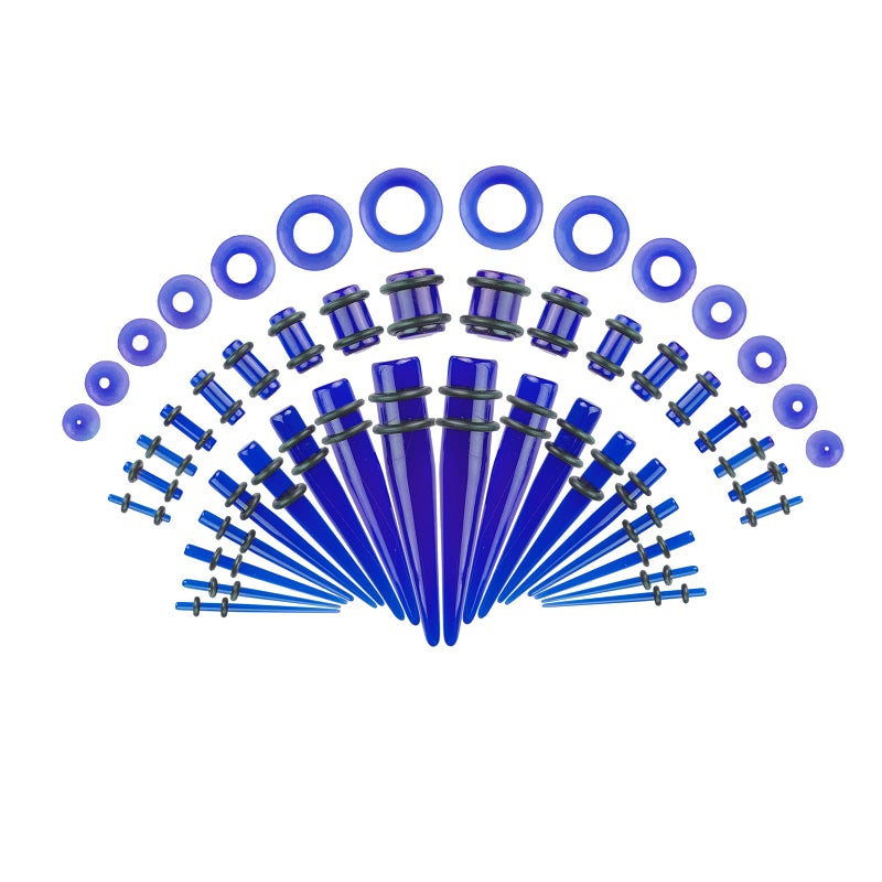 Memsion Ear Stretching Kit 50 Pieces Earrings 14Gauges-00Gauges Earrings Acrylic Tapers Plugs Silicone Tunnels Ear Gauges Expander Set Body Piercing Jewelry Blue Transparent Color - Image 1