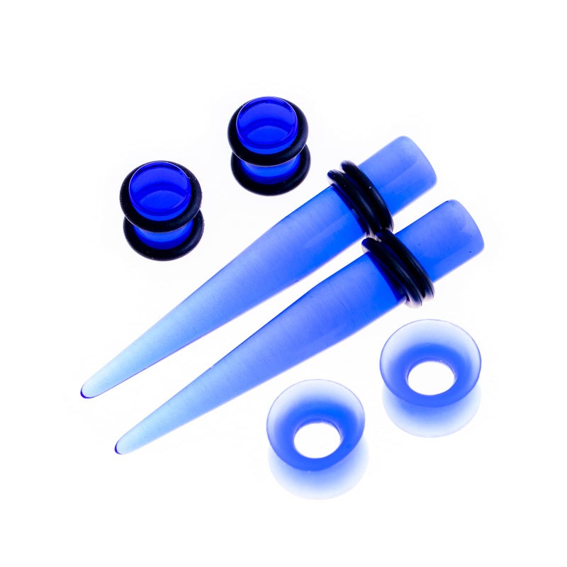 Memsion Ear Stretching Kit 50 Pieces Earrings 14Gauges-00Gauges Earrings Acrylic Tapers Plugs Silicone Tunnels Ear Gauges Expander Set Body Piercing Jewelry Blue Transparent Color - Image 2