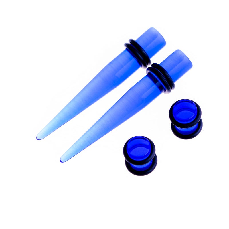 Memsion Ear Stretching Kit 50 Pieces Earrings 14Gauges-00Gauges Earrings Acrylic Tapers Plugs Silicone Tunnels Ear Gauges Expander Set Body Piercing Jewelry Blue Transparent Color - Image 3