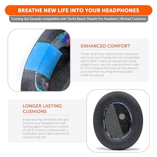 WC Freeze Stealth Pro - Cooling Gel Earpads for Turtle Beach Stealth Pro by Wicked Cushions - Boost Comfort, Durability, Thickness & Sound Isolation for Superior Gaming Sessions | 90's Black - Image 4