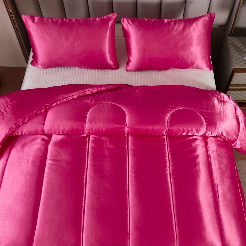 Bedding_Dreamer Satin King Comforter Sets Silk Like Hot Pink Comforter Alternative Down Comforter Soft Polyester Filling Luxury Silky Bedding Comforter Set 1 Comforter 2 Pillowcases (King, Hot Pink) - Image 4