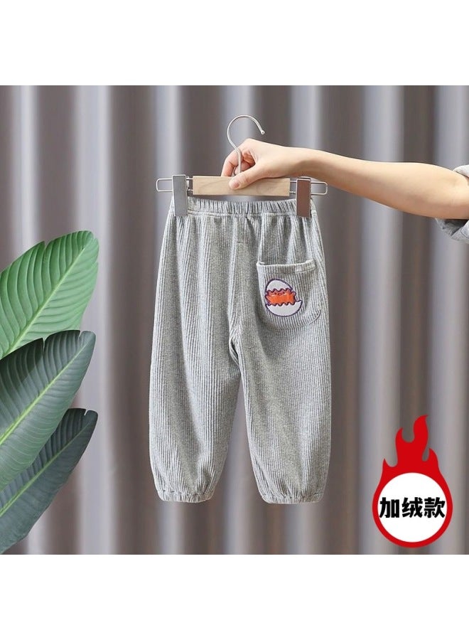 Autumn And Winter New Fleece-lined/no Fleece-lined Children's Casual Pants Medium And Big Children Boys And Girls Baby Cartoon Loose Ankle-tied Pants