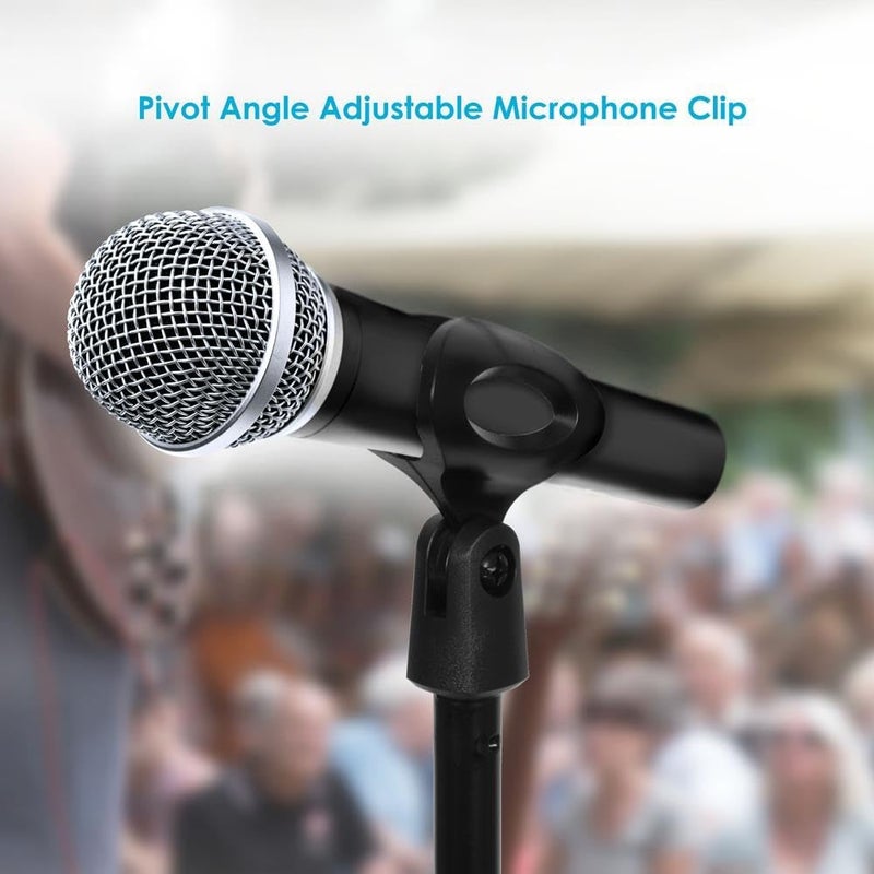 Pyle حامل ميكروفون قابل للتعديل - حامل ميكروفون عالمي بقاعدة ثقيلة مدمجة، تصميم قائم على الأرض، قابل لتعديل الارتفاع، مشبك زاوية دوار للغناء والتسجيل (2.8’ - 5’ قدم، 9.8” قطر القاعدة) - Image 4