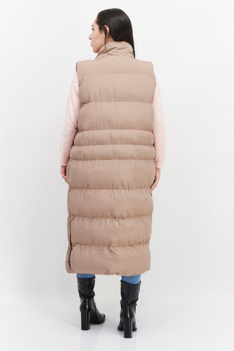 French Connection Women Solid Puffer Vest Coat, Shade Brown  - Image 4