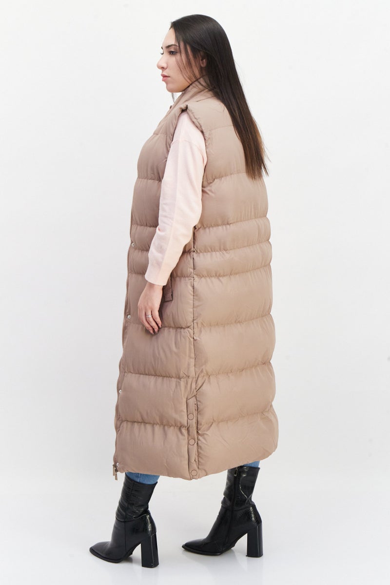 French Connection Women Solid Puffer Vest Coat, Shade Brown  - Image 2