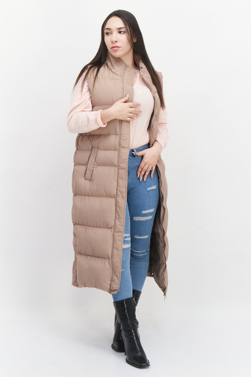 French Connection Women Solid Puffer Vest Coat, Shade Brown  - Image 1