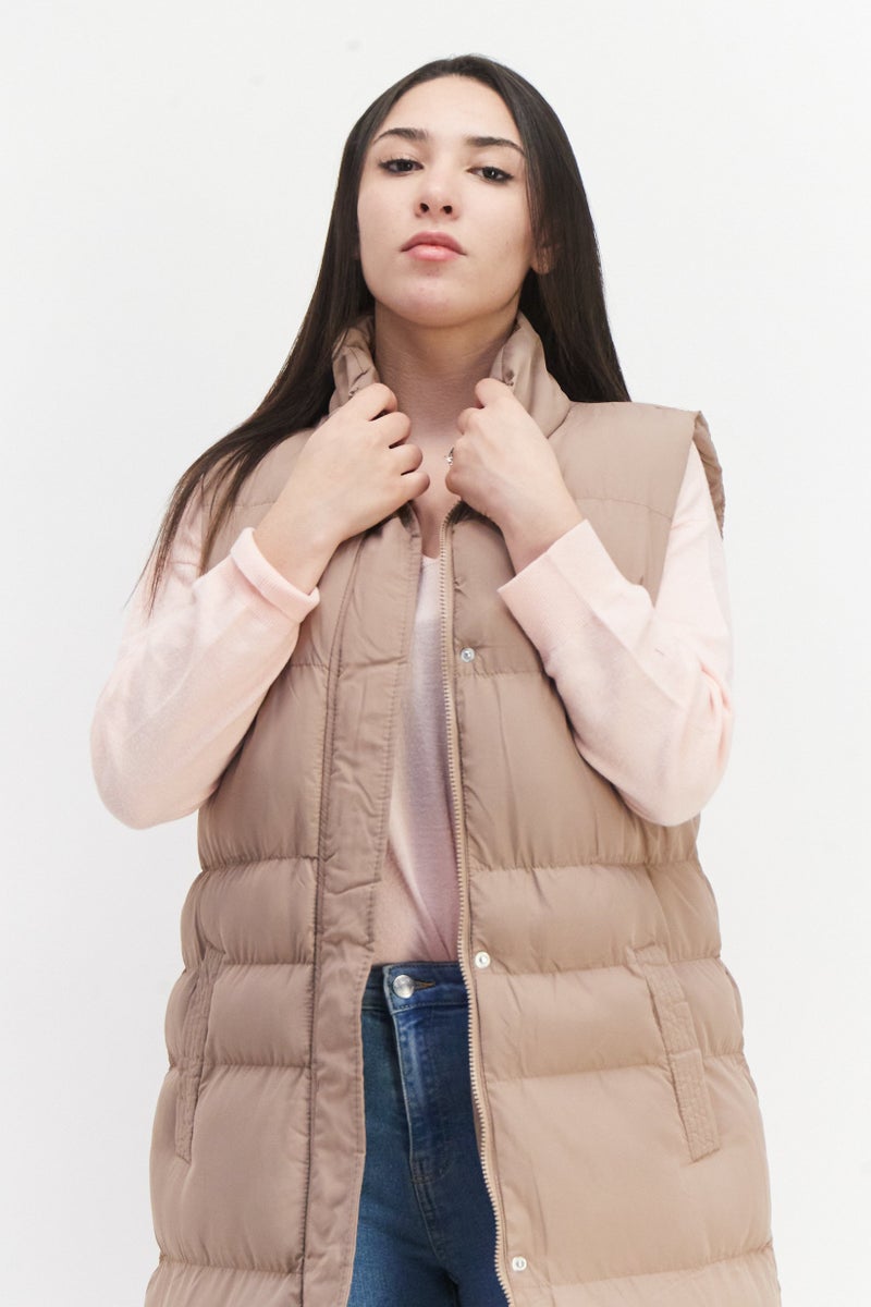 French Connection Women Solid Puffer Vest Coat, Shade Brown  - Image 3