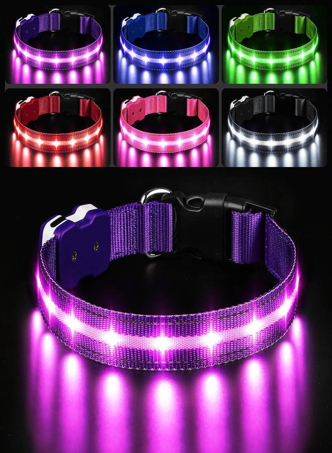 طوق كلاب مضيء من PcEoTllar، طوق LED قابل لإعادة الشحن، مناسب للمشي الليلي، مقاوم للماء، يتوهج في الظلام، مناسب للكلاب الكبيرة والصغيرة والمتوسطة، لون بنفسجي - Image 1