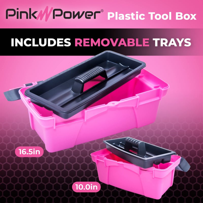 Pink Power Pink Tool Box for Women - Sewing, Art & Craft Organizer Small & Large Plastic Tool Box with Handle - Pink Toolbox Sewing Tool Storage Box - Portable Mini Locking Tool Boxes (2 Pack) - Image 4