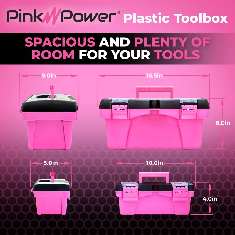 Pink Power Pink Tool Box for Women - Sewing, Art & Craft Organizer Small & Large Plastic Tool Box with Handle - Pink Toolbox Sewing Tool Storage Box - Portable Mini Locking Tool Boxes (2 Pack) - Image 2