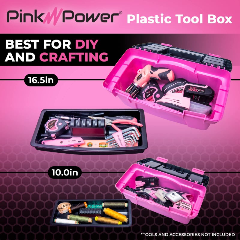 Pink Power Pink Tool Box for Women - Sewing, Art & Craft Organizer Small & Large Plastic Tool Box with Handle - Pink Toolbox Sewing Tool Storage Box - Portable Mini Locking Tool Boxes (2 Pack) - Image 5