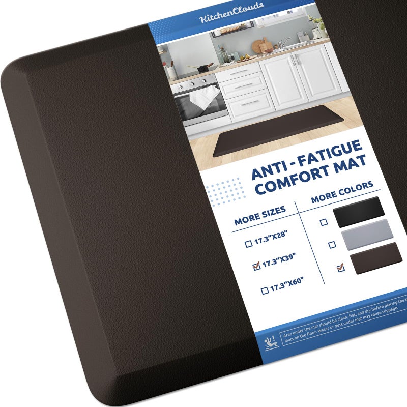 KitchenClouds Kitchen Mat Cushioned Anti Fatigue Kitchen Rug 17.3"x39" Water Resistant Non Slip Kitchen Rugs and Mats Standing Desk Mat Comfort Floor Mats for Kitchen House Sink Office (Chocolate) - Image 1