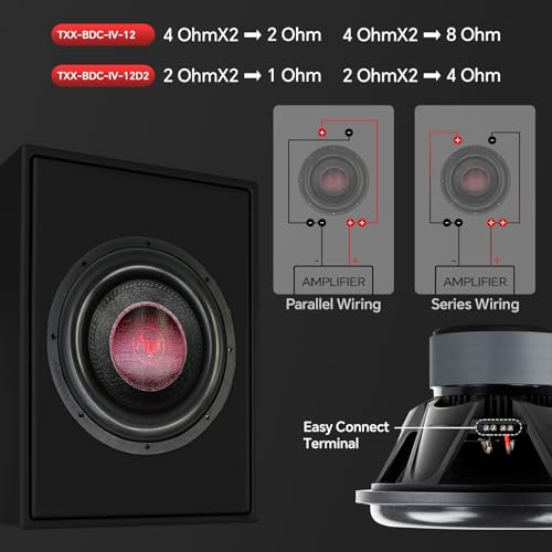 Audiopipe 12" Quad Stack Composite Cone Subwoofer (TXX-BDC-IV-12), Superior Performance, 2200W, 4 Magnets, BASV Voice Coil, Aluminum Basket, Multi-Connect, Non-Press Paper Cone, 2 x 4 Ohms - Image 3