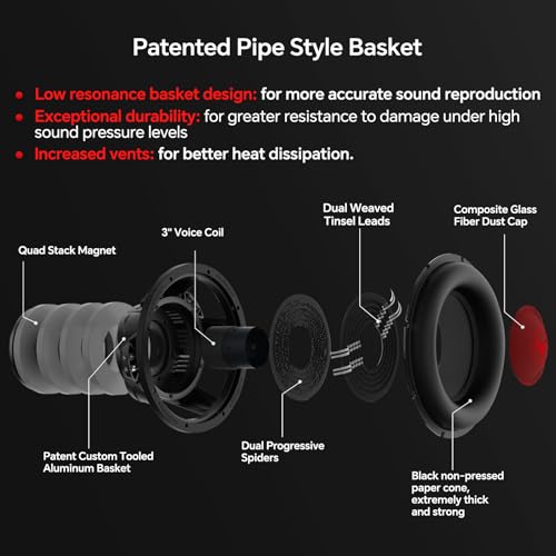 Audiopipe 12" Quad Stack Composite Cone Subwoofer (TXX-BDC-IV-12), Superior Performance, 2200W, 4 Magnets, BASV Voice Coil, Aluminum Basket, Multi-Connect, Non-Press Paper Cone, 2 x 4 Ohms - Image 2
