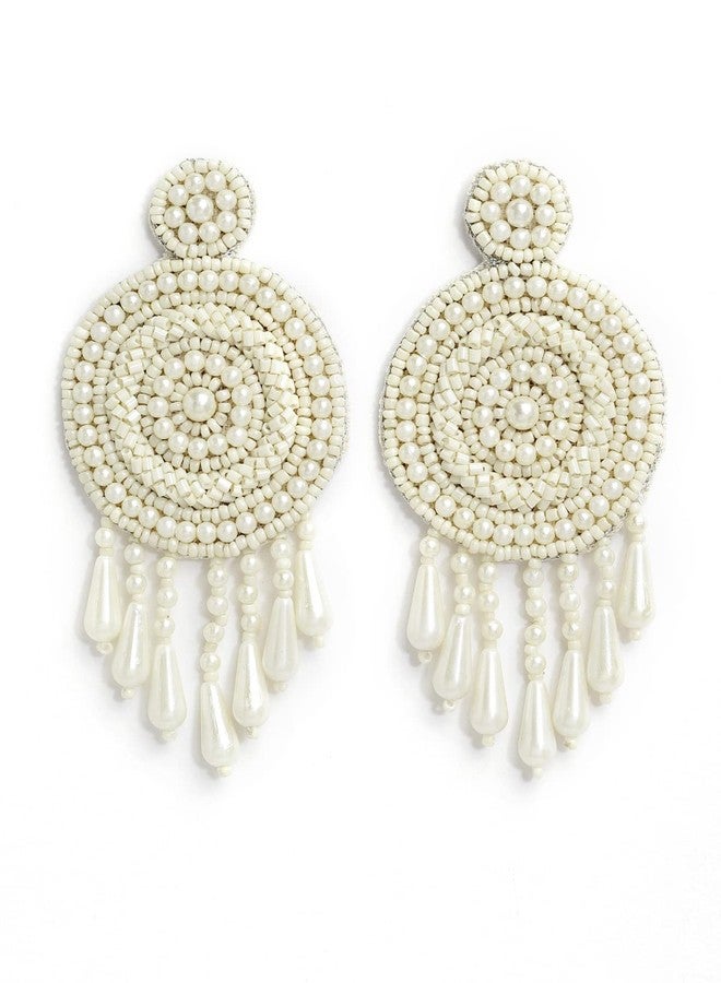 Anekaant Off White Eardrop Shaped Handcrafted Drop Earrings - Image 1