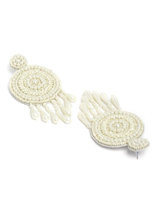 Anekaant Off White Eardrop Shaped Handcrafted Drop Earrings - Image 4