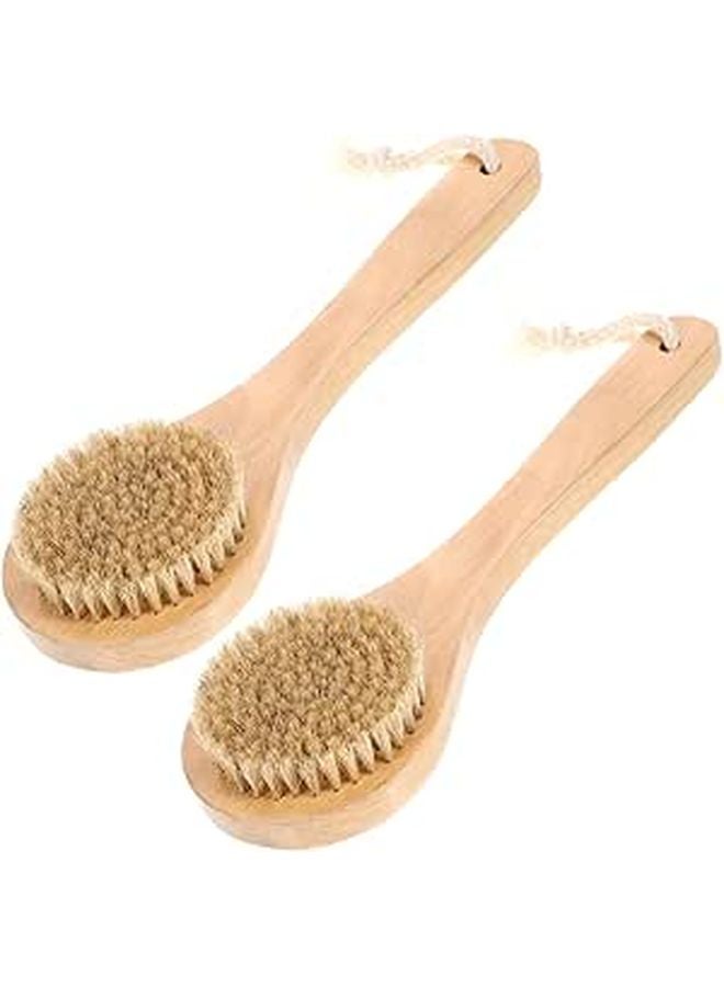 Light Brown Boar Bristle Bath Brushes 2 Pack Exfoliating Massage Body Scrubber - Image 1