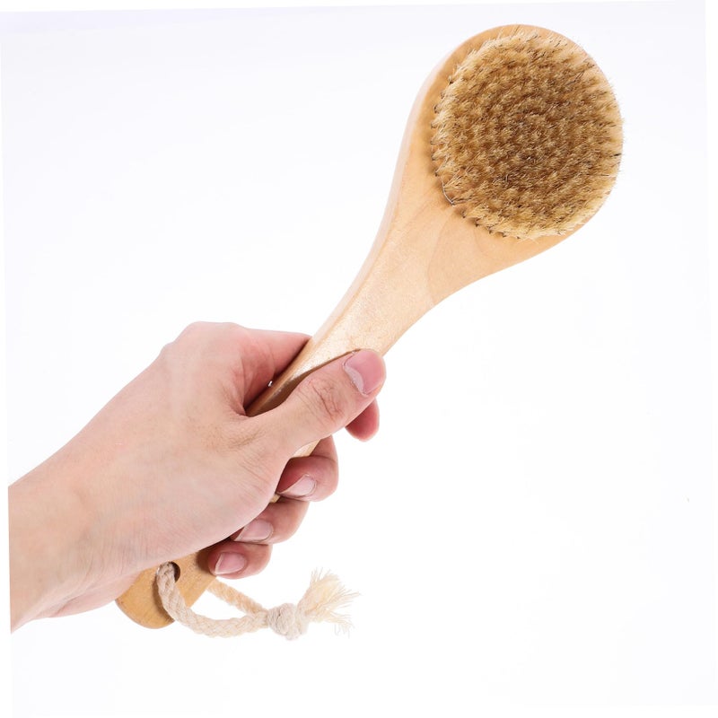 Light Brown Boar Bristle Bath Brushes 2 Pack Exfoliating Massage Body Scrubber - Image 4