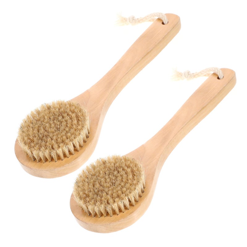 Light Brown Boar Bristle Bath Brushes 2 Pack Exfoliating Massage Body Scrubber - Image 2