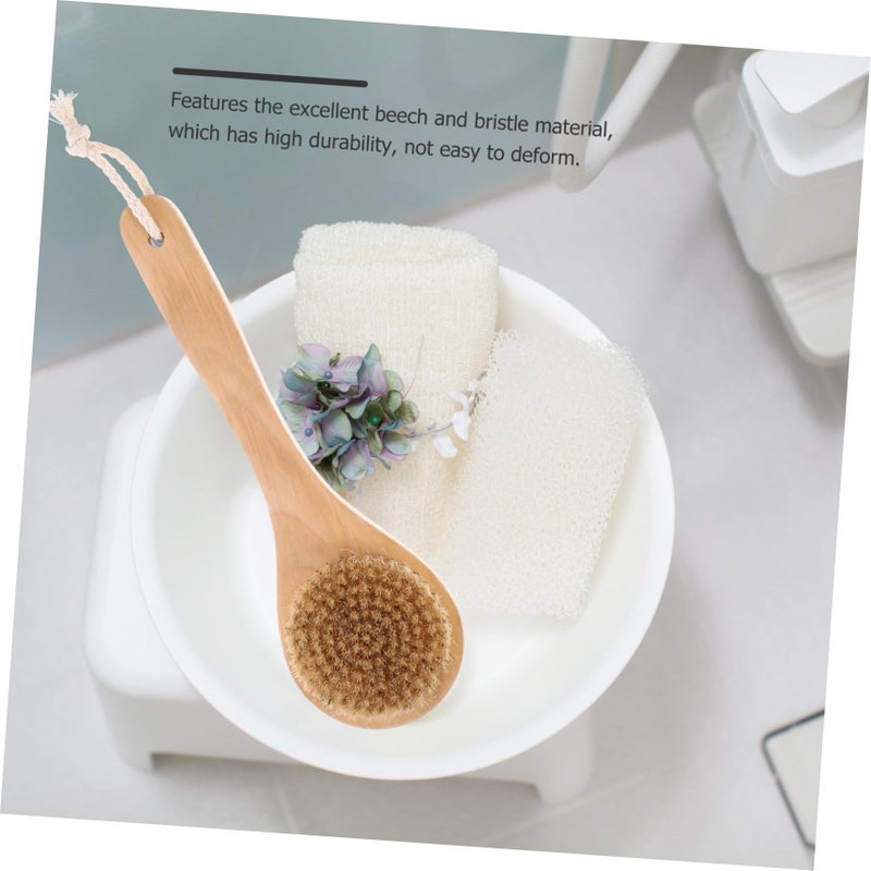 Light Brown Boar Bristle Bath Brushes 2 Pack Exfoliating Massage Body Scrubber - Image 3