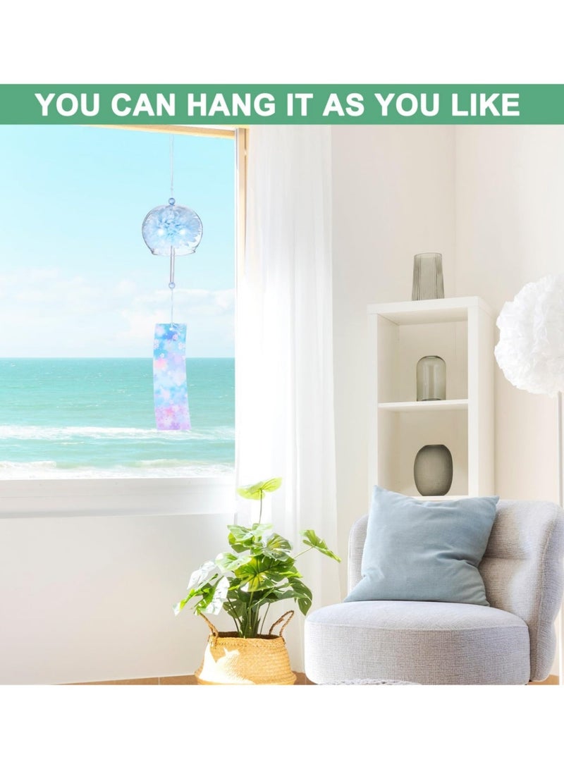 بي إس أجراس الرياح اليابانية، أجراس الرياح الزجاجية الملونة مع ملصق جرس يدوي الصنع لديكور الفناء الخارجي للحديقة المنزلية (زهرة) - Image 3