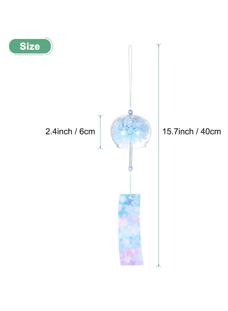 بي إس أجراس الرياح اليابانية، أجراس الرياح الزجاجية الملونة مع ملصق جرس يدوي الصنع لديكور الفناء الخارجي للحديقة المنزلية (زهرة) - Image 2