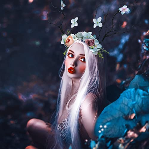 FRESHME Fairy Antlers Flower Crown - Handmade Elf Deer Reindeer Headbands Headpiece for Women Renaissance Cosplay Accessories - Image 3