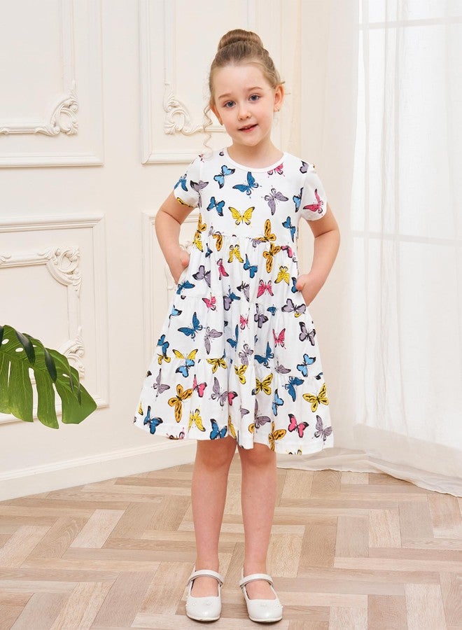 Bumeex Baby Toddler Girls' Dresses Spring Easter Cotton Swing Tiered Casual Twirly Playwear Sundress Clothes Clothing Outfits with Pockets Butterfly 2t - Image 3