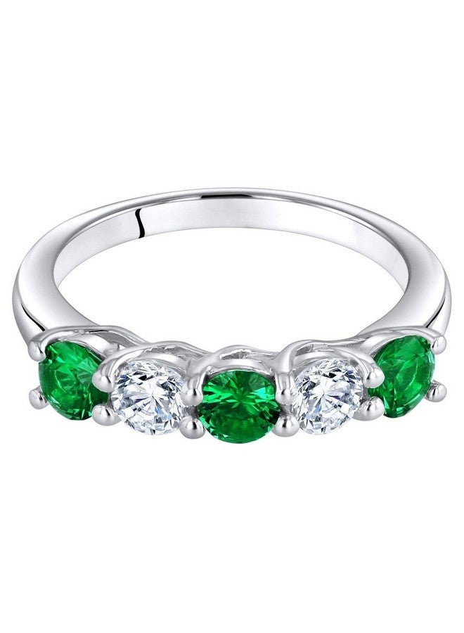 PEORA Simulated Emerald Half Eternity Ring For Women 925 Sterling Silver 0.50 Carat Total Dainty Trellis Band 3.5Mm Size 6 - Image 3